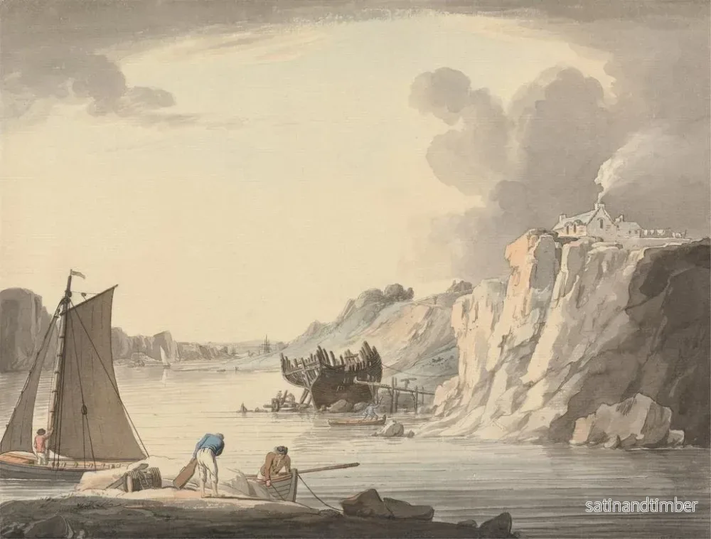 Reproduktion av målningen Entrée du ruisseau Stonehouse entre Plymouth et Dock Devon - William Payne - Bild 2