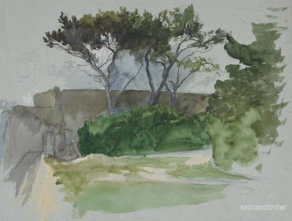 Reproduktion av målningen Studie av landskap med träd och stenmur - Edwin Austin Abbey - Bild 2
