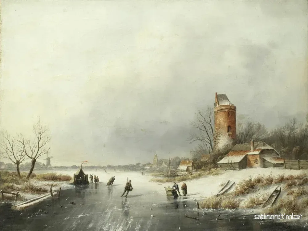 Reproduktion av målningen Ett vinterlandskap med figurer på isen - Jan Jacob Coenraad Spohler - Bild 2