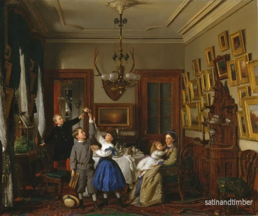 Reproduktion av målningen Le concours pour le bouquet. La famille de Robert Gordon dans leur salle à manger de New York. - Seymour Joseph Guy - Bild 2