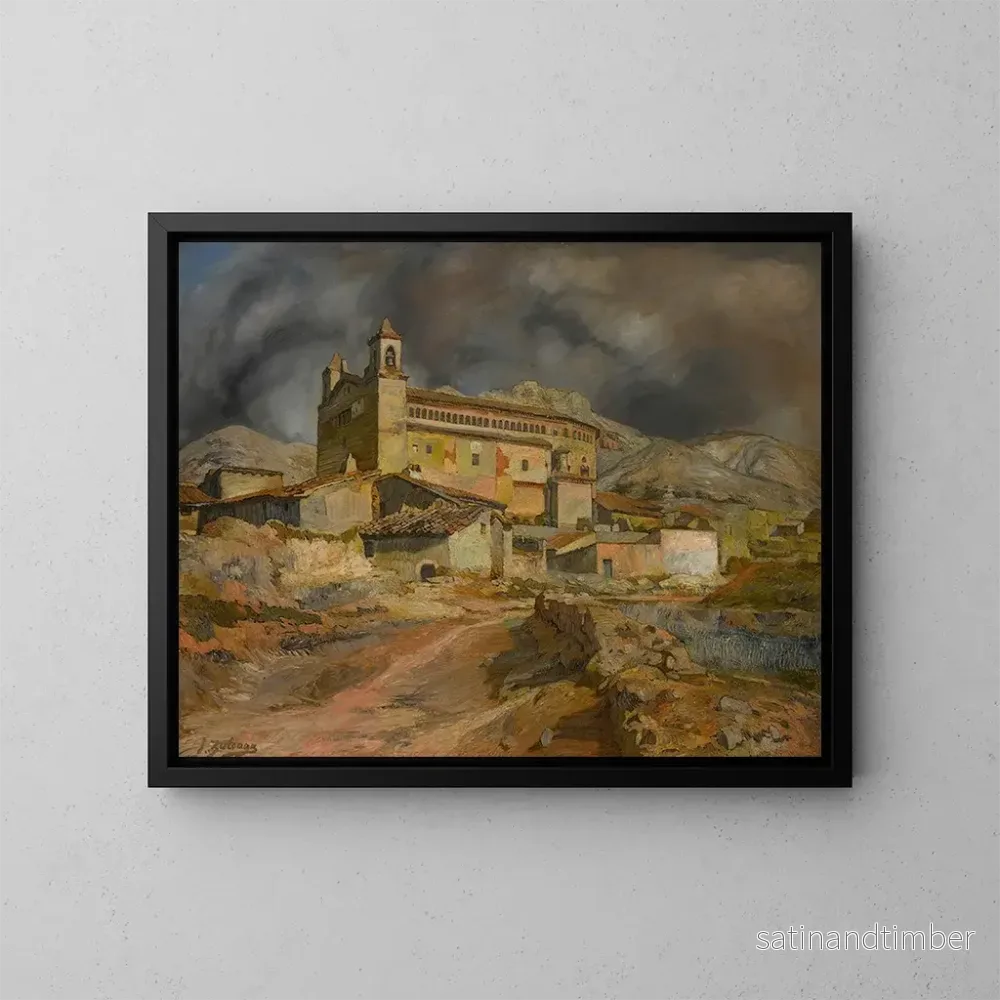 Reproduktion av målningen Längd: 60 cm, Höjd: 80 cm, Material: Olja på duk, Ursprung: Spanien, Konsttryck av Ignacio Zuloaga, Målning av kyrkan i Maluenda