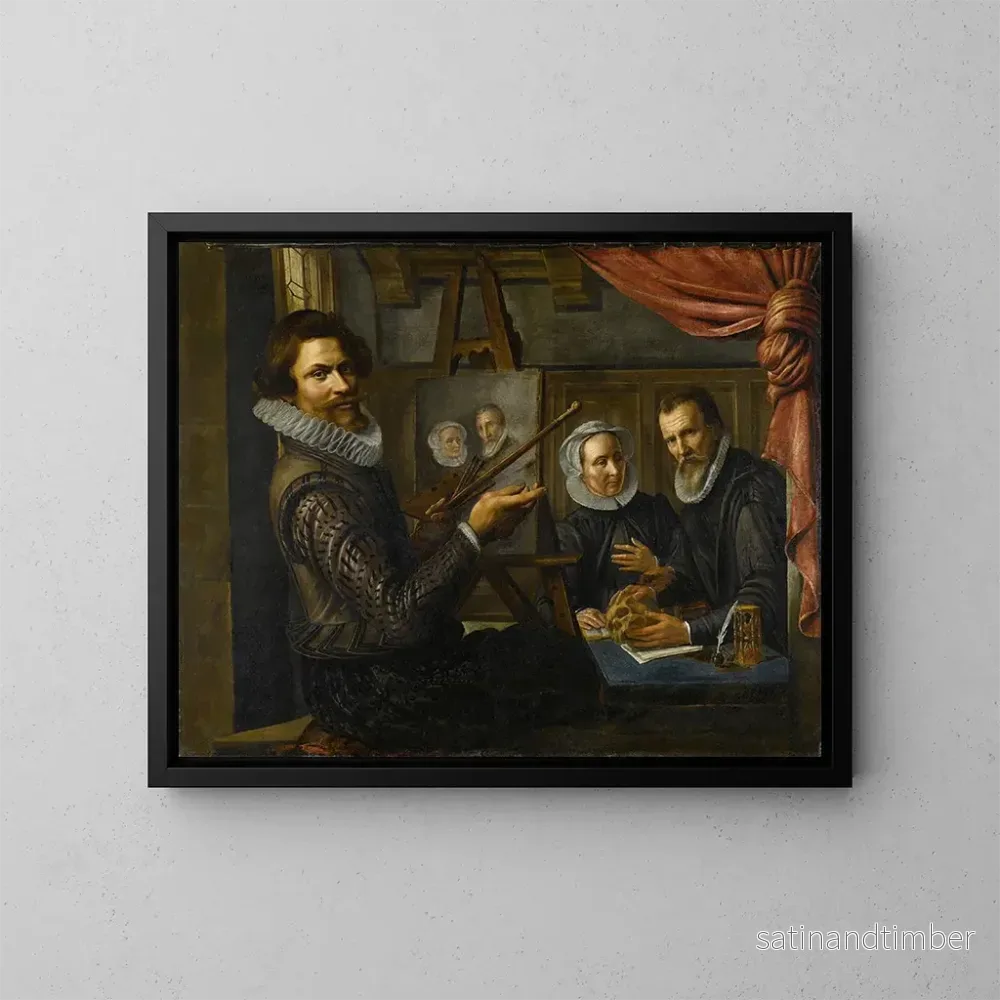 Reproduktion av målningen Le peintre dans son atelier peignant le portrait d'un couple marié - Herman van Vollenhoven