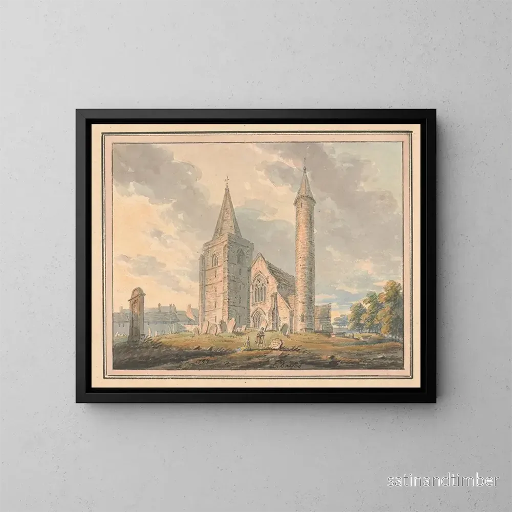 Reproduktion av målningen av Brechin-katedralen och rund torn, Forfarshire, Skottland - Edward Dayes