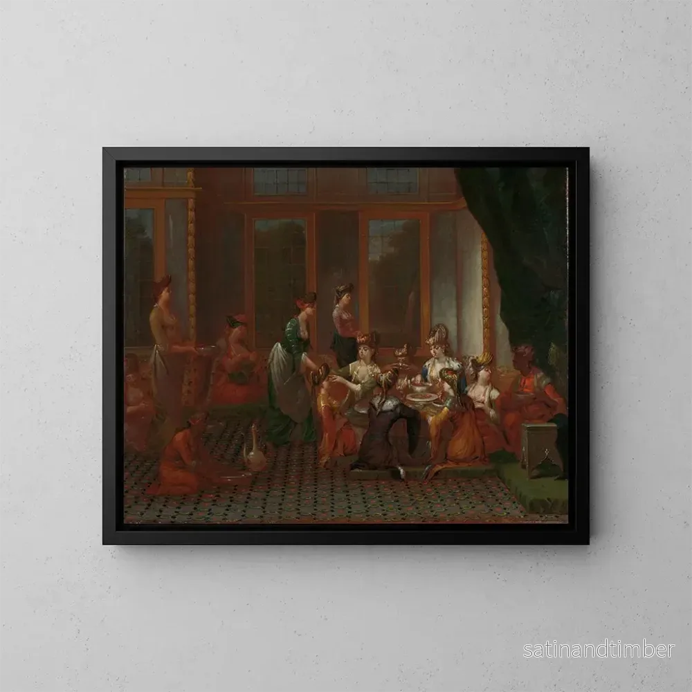 Reproduktion av målningen av turkiska kvinnors festmåltid - Jean-Baptiste Vanmour