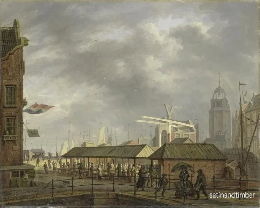 Reproduktion av målningen Le petit marché aux poissons au coin de la Brouwersgracht et du Singel à Amsterdam - Johannes Jelgerhuis - Bild 2