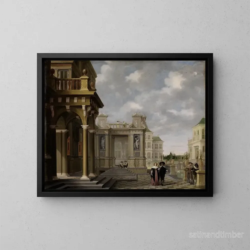 Reproduktion av målningen av gårdsplanen i en palats - Dirck van Delen