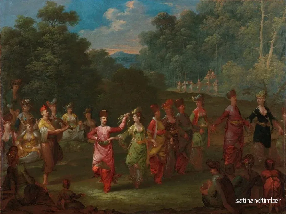Reproduktion av målningen av grekiska män och kvinnor som dansar khorra - Jean-Baptiste Vanmour - Bild 2