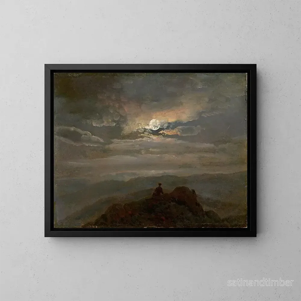 Reproduktion av målningen Landskapsbild av natt med en vandrare på toppen av ett berg - Johan Christian Dahl
