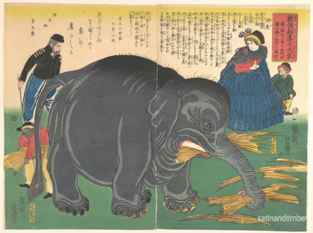 Reproduktion av målningen av det heliga elefanten shinto från hakurai no daiz, nyligen importerad - Ichirysai Yoshitoyo - Bild 2