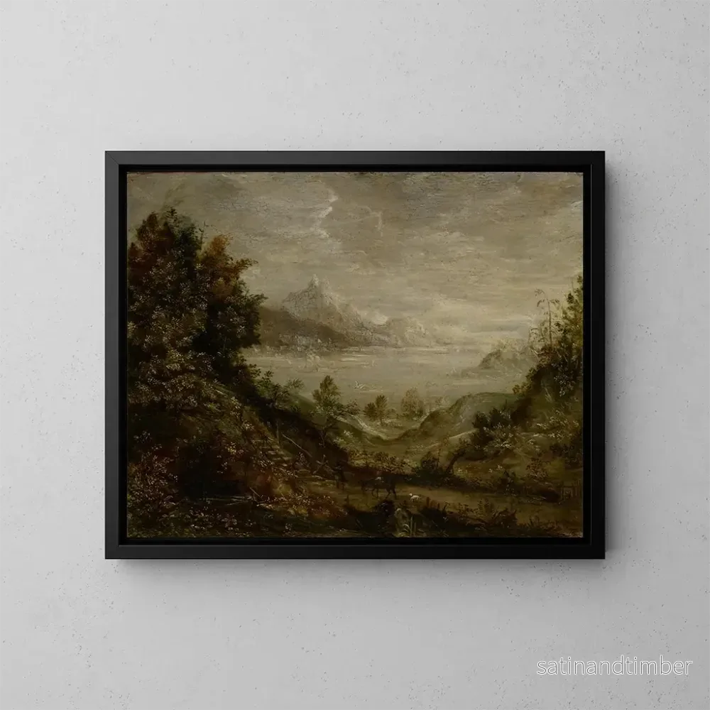 Reproduktion av målningen Landskap med sjö - Matthäus Merian den äldre