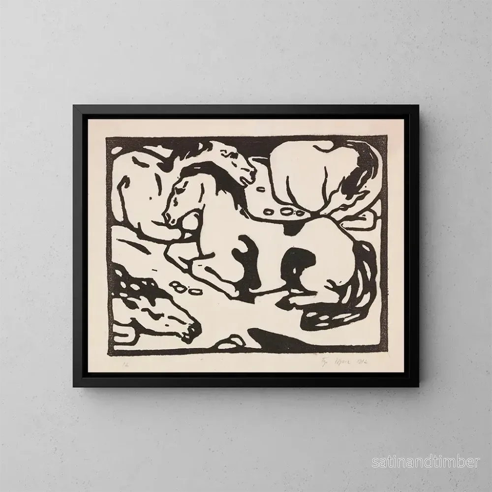 Reproduktion av målningen av vila hästar – Franz Marc