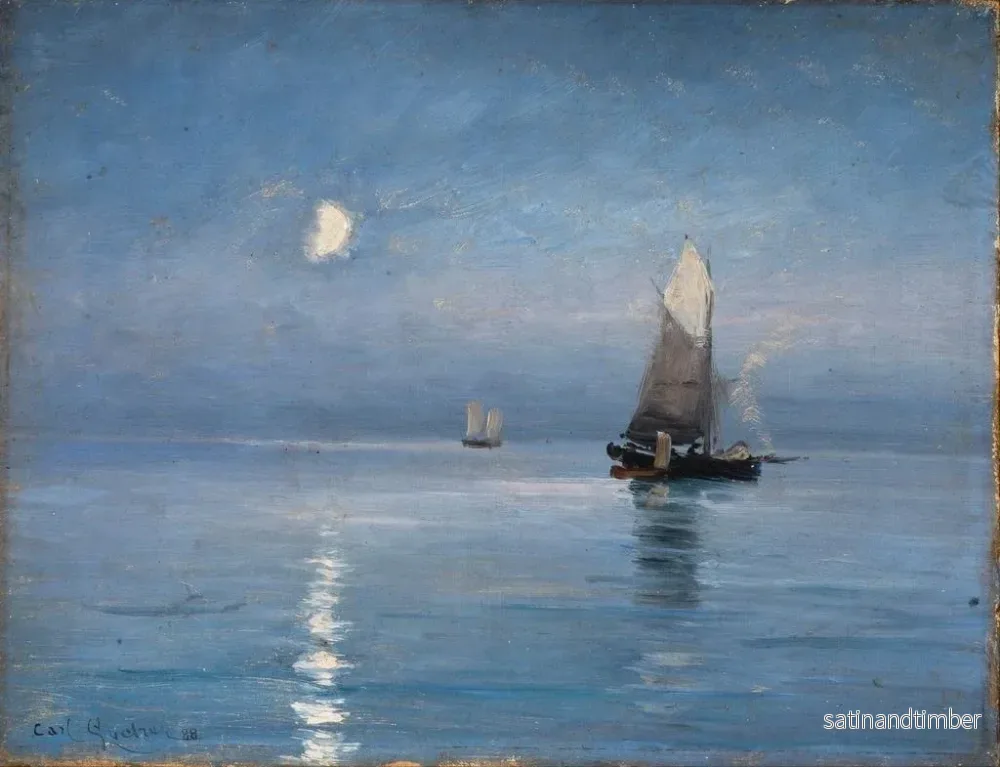 Reproduktion av målningen av fiskebåtar under nattbelysning av månen - Carl Locher - Bild 2