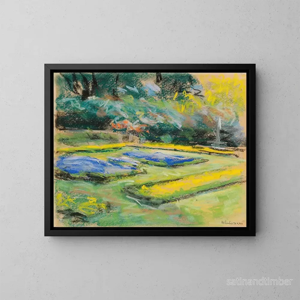 Reproduktion av målningen av terrass med blomster i Wannsee-trädgården mot nordväst - Max Liebermann