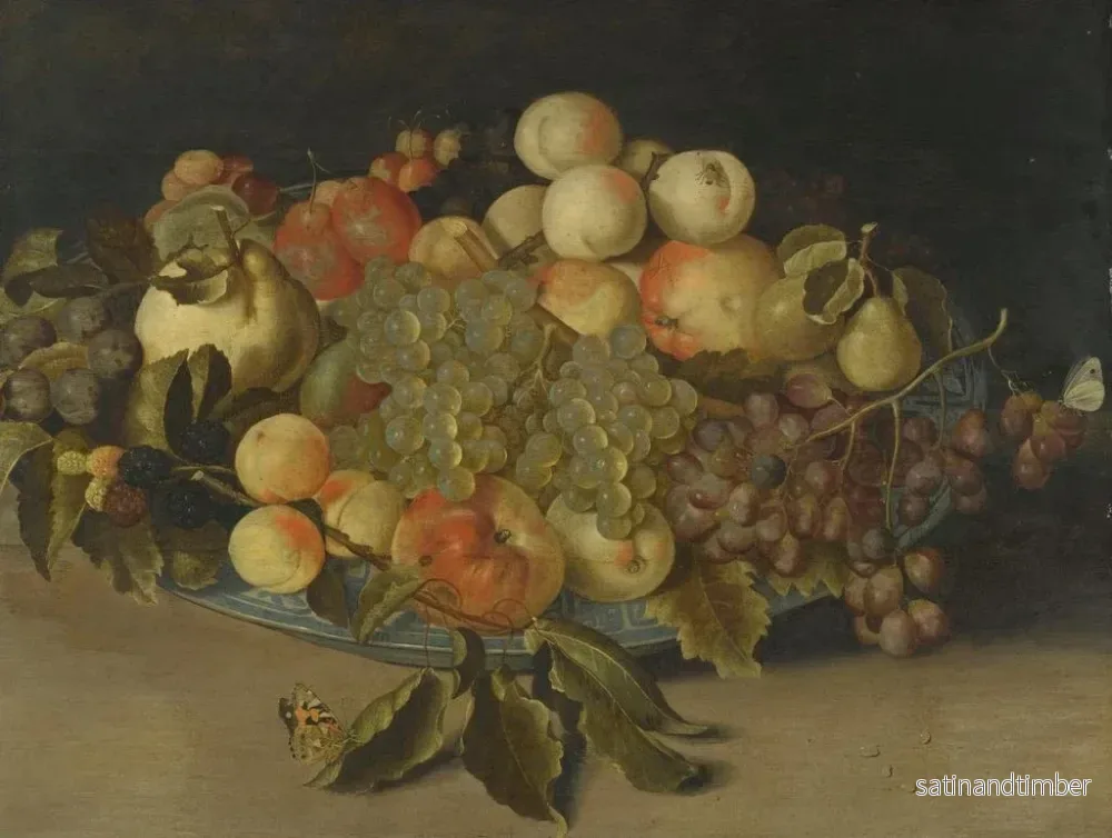 Reproduktion av målningen av Naturmörten med björnbär, äpplen, persikor och päron i en blå och vit kinesisk porslinskål - Johannes Bosschaert - Bild 2