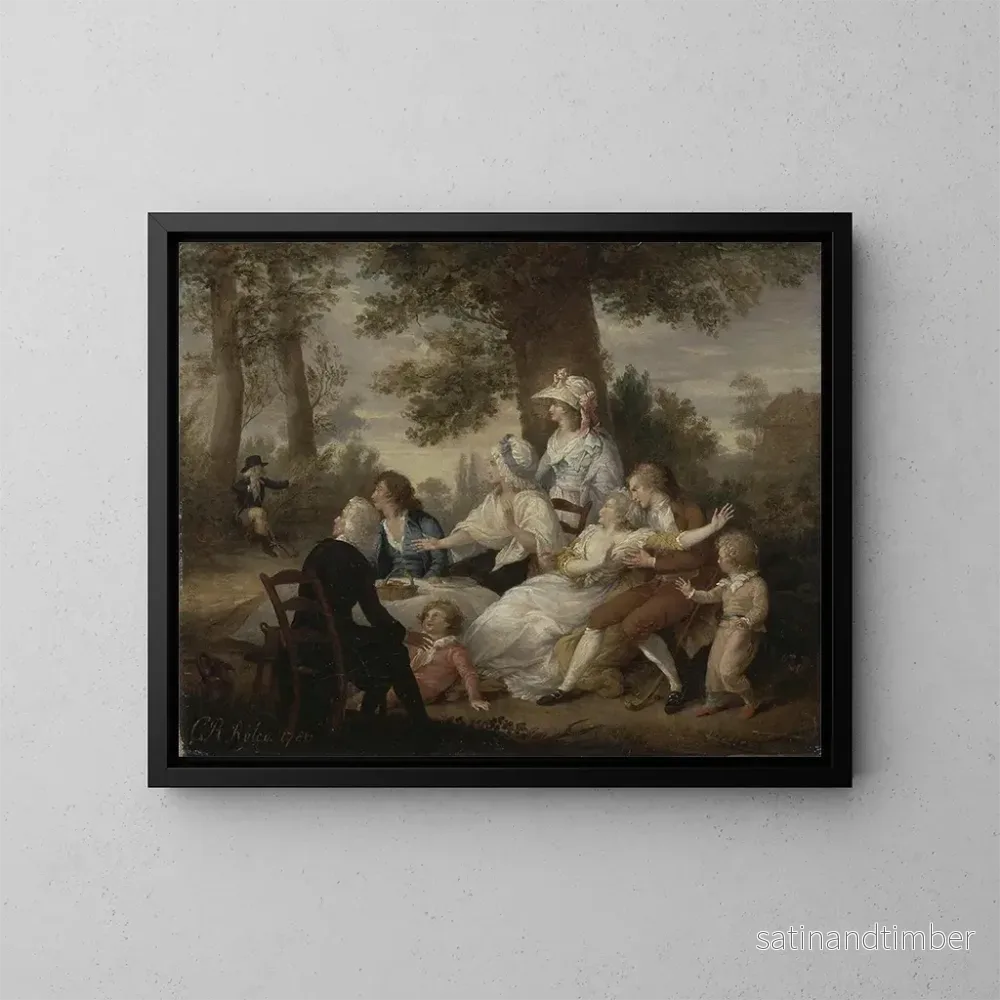 Reproduktion av målningen Le vicaire de Wakefield, vol. I, chap. VIII: Dîner dans les champs de foin, surpris par M. Thornhill - Charles Reuben Ryley