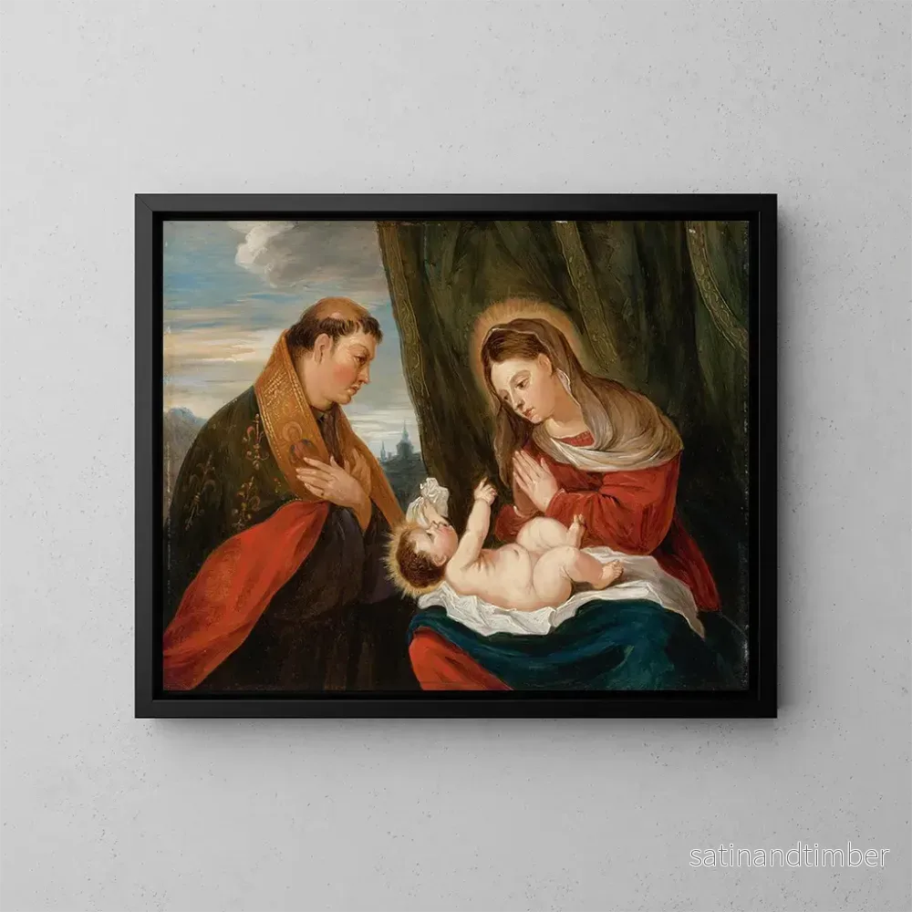 Reproduktion av målningen av den heliga barnet med helige Louis de Toulouse - David Teniers den yngre