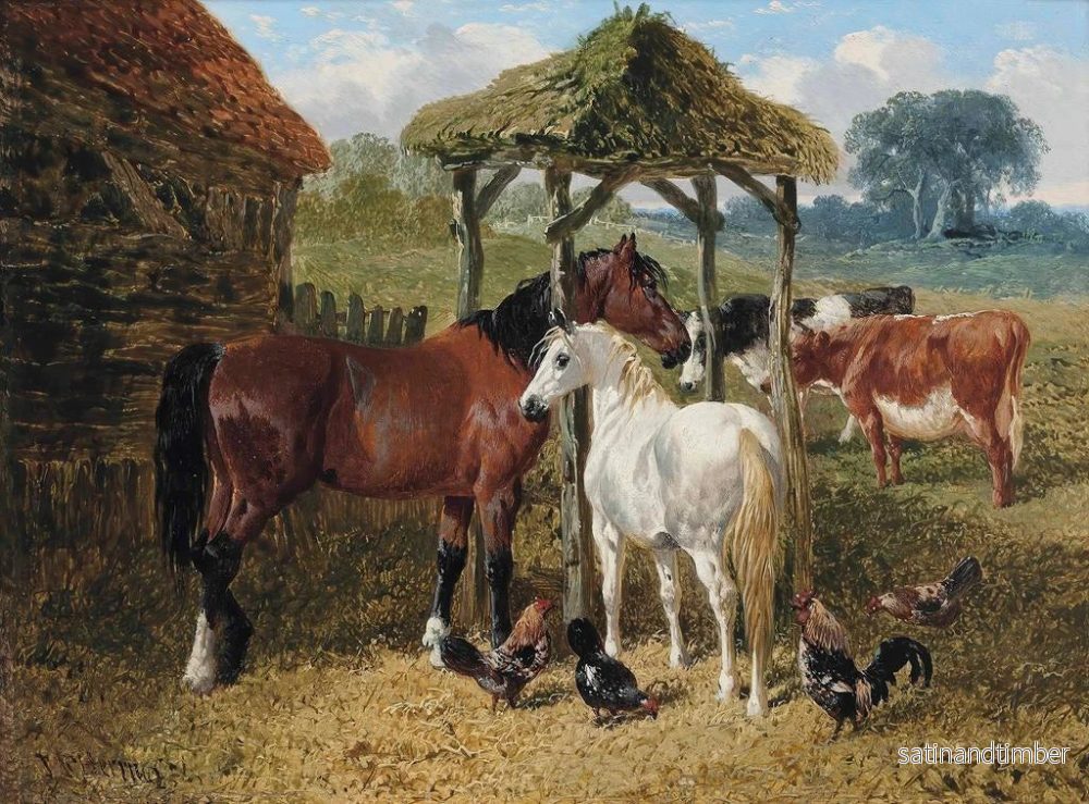 Reproduktion av målningen av hästar, kor och höns i en gårdsplan - John Frederick Herring Jr. - Bild 2