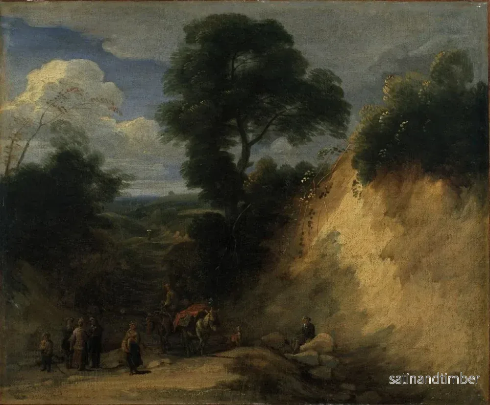 Reproduktion av målningen av skogsområdet La forêt de Soignes med marknadsförsäljare - Lodewijk de Vadder - Bild 2