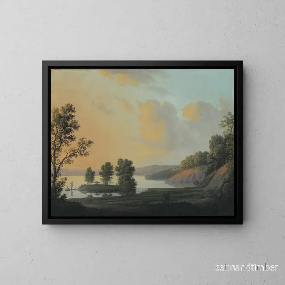 Reproduktion av målningen Vue du manoir de Dronninggaard à travers le lac Fure, Zealand du Nord - Erik Pauelsen