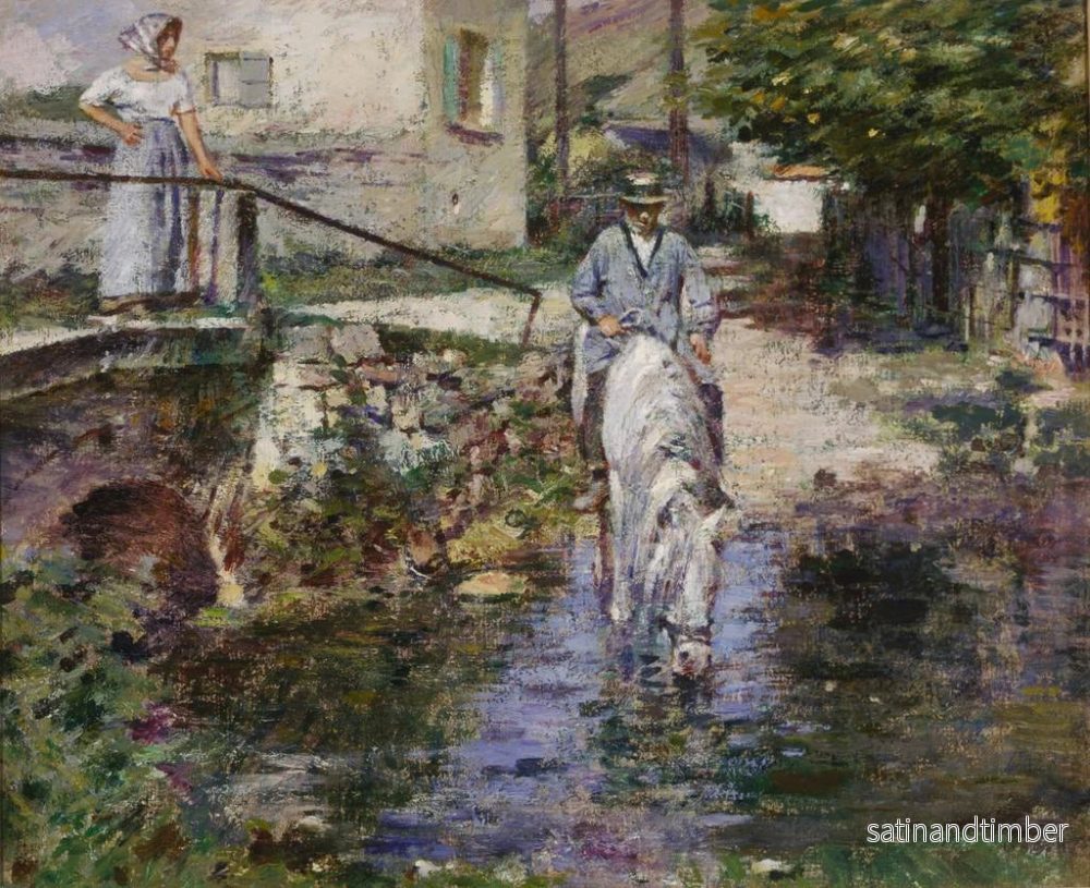 Reproduktion av målningen Pré Trognon och hennes dotter vid bron - Theodore Robinson - Bild 2