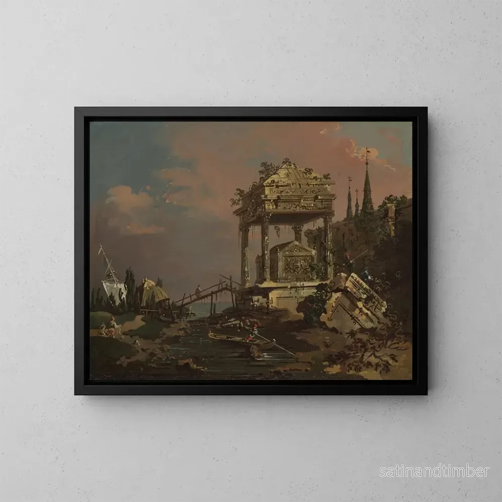 Reproduktion av målningen Vue imaginaire avec une tombe au bord du lagon - Canaletto