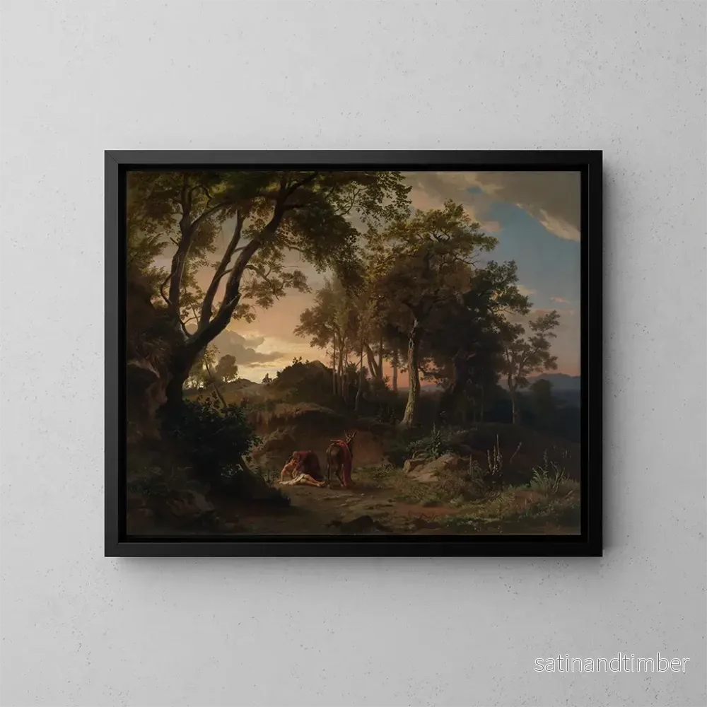 Reproduktion av målningen Le soir, le sauvetage du voyageur blessé par le bon Samaritain – Johann Wilhelm Schirmer Reproduktion av målningen Le soir, le sauvetage du voyageur blessé par le bon Samaritain – Johann Wilhelm Schirmer
