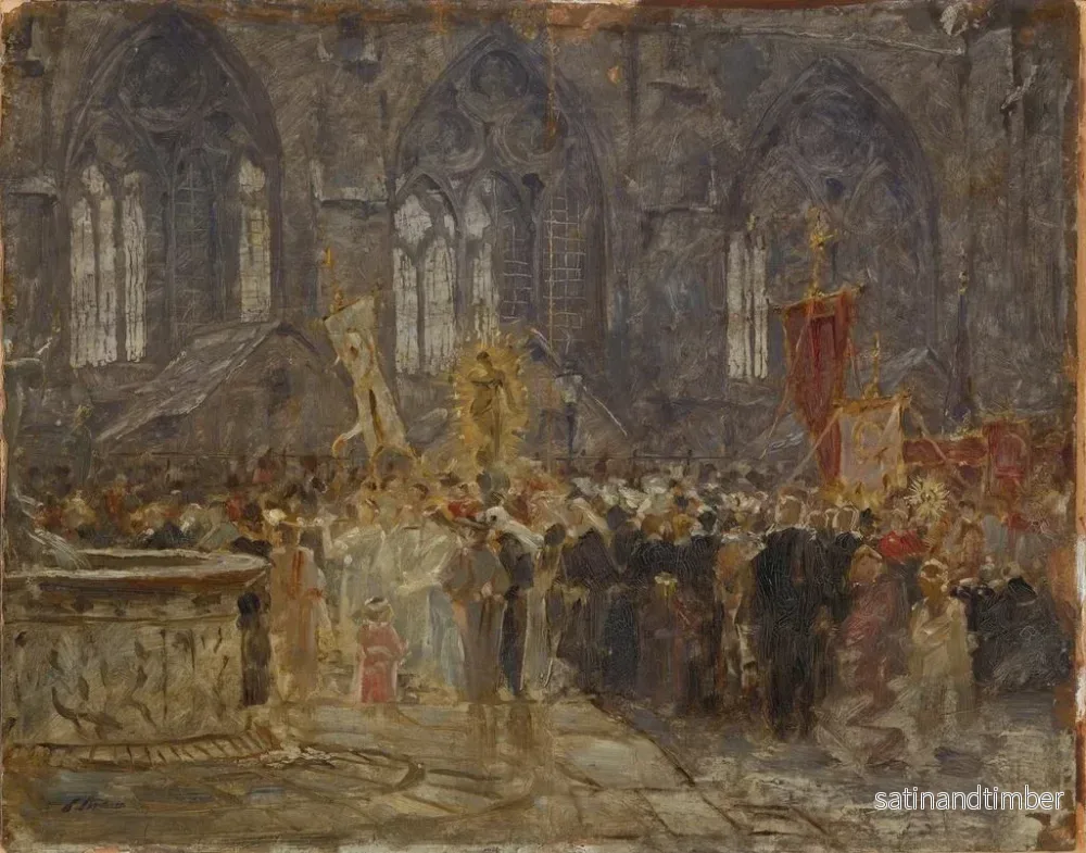 Reproduktion av målningen Procession framför en kyrka - Hermann Braun - Bild 2