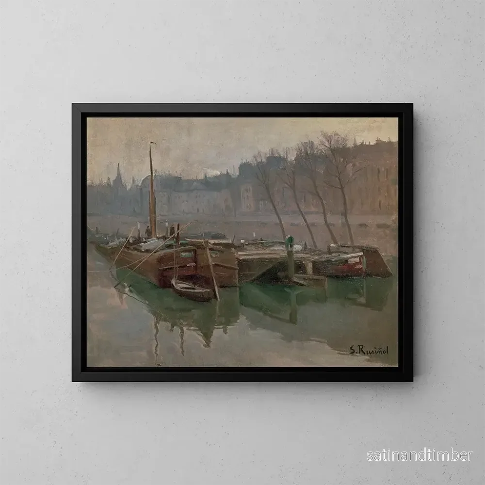 Reproduktion av målningen Bateaux sur la Seine - Santiago Rusiñol