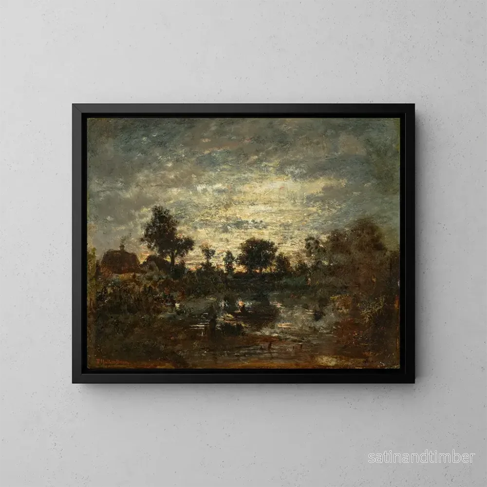 Reproduktion av målningen L'étang au coucher de soleil - Théodore Rousseau