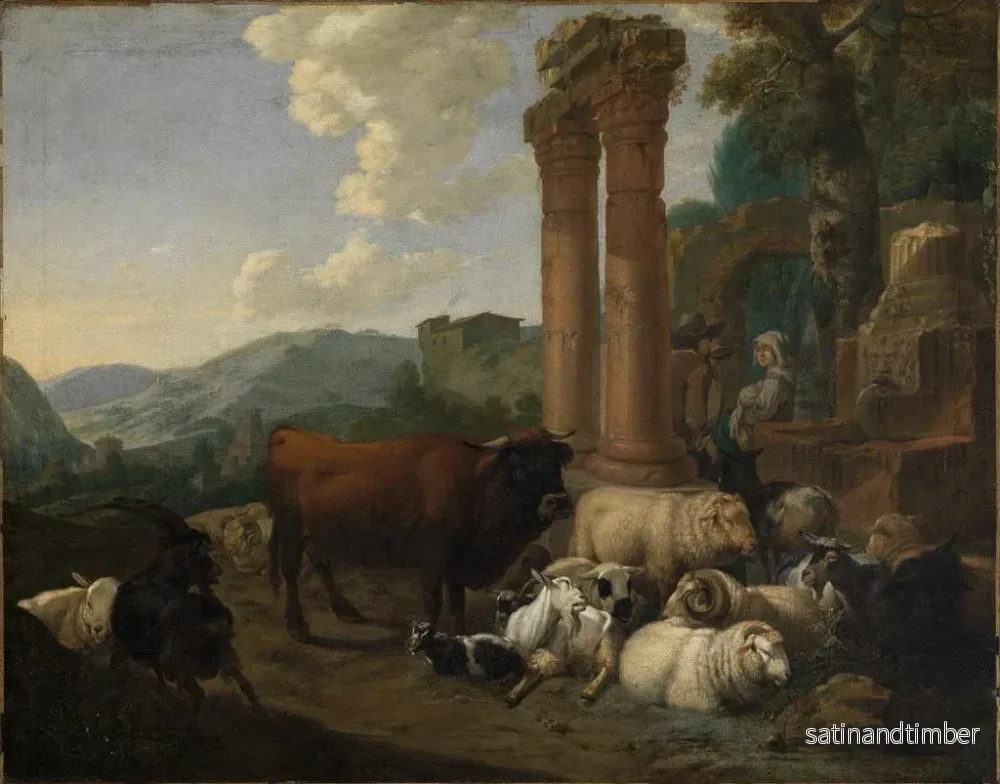 Reproduktion av målningen av herdar i ett landskap av romerska ruiner - Johann Heinrich Roos - Bild 2
