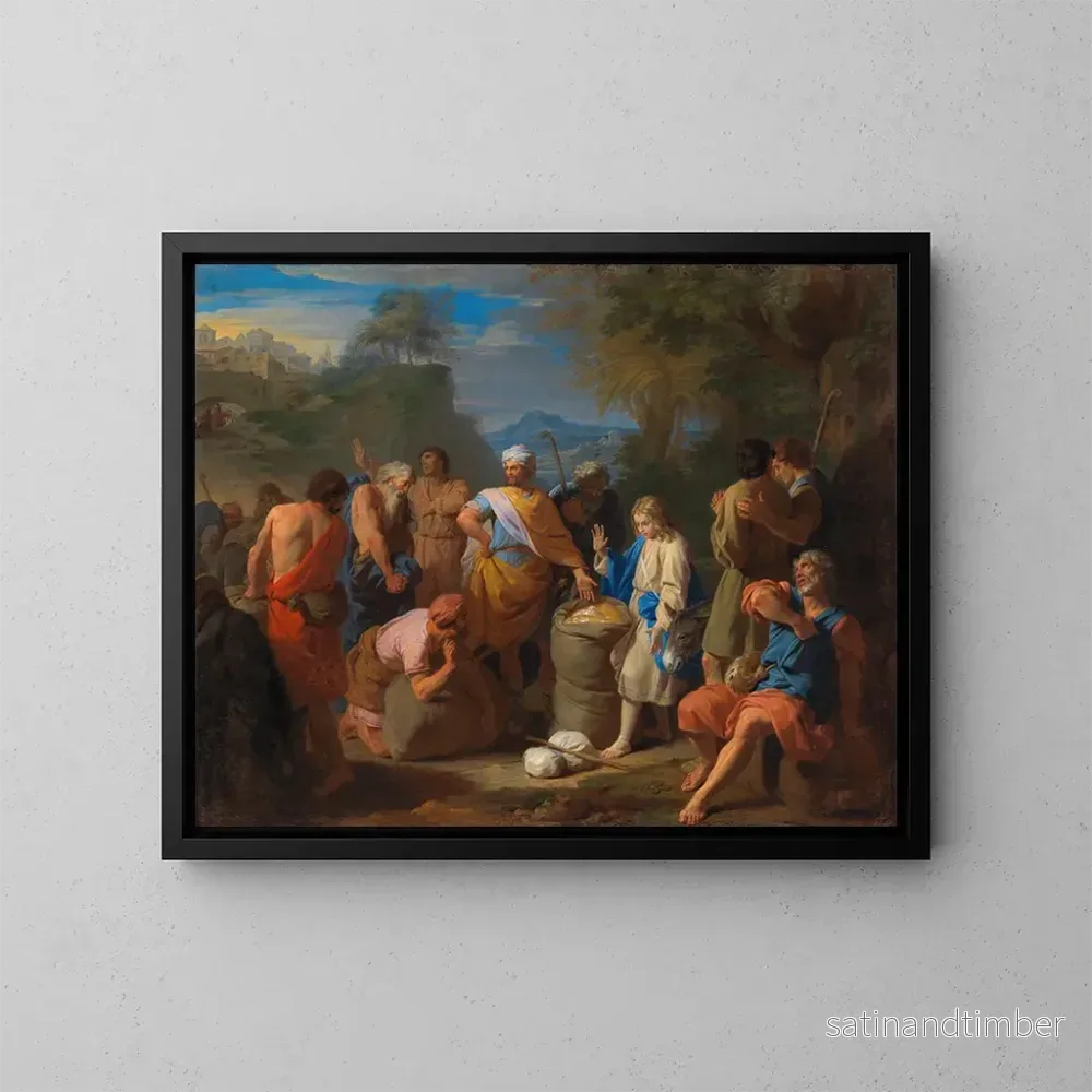 Reproduktion av målningen La découverte de la coupe de Joseph dans le sac de Benjamin - Nicolas de Poilly