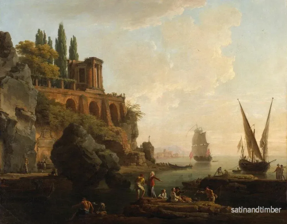 Reproduktion av målningen av ett imaginärt landskap, italiensk hamnscen - Claude-Joseph Vernet - Bild 2