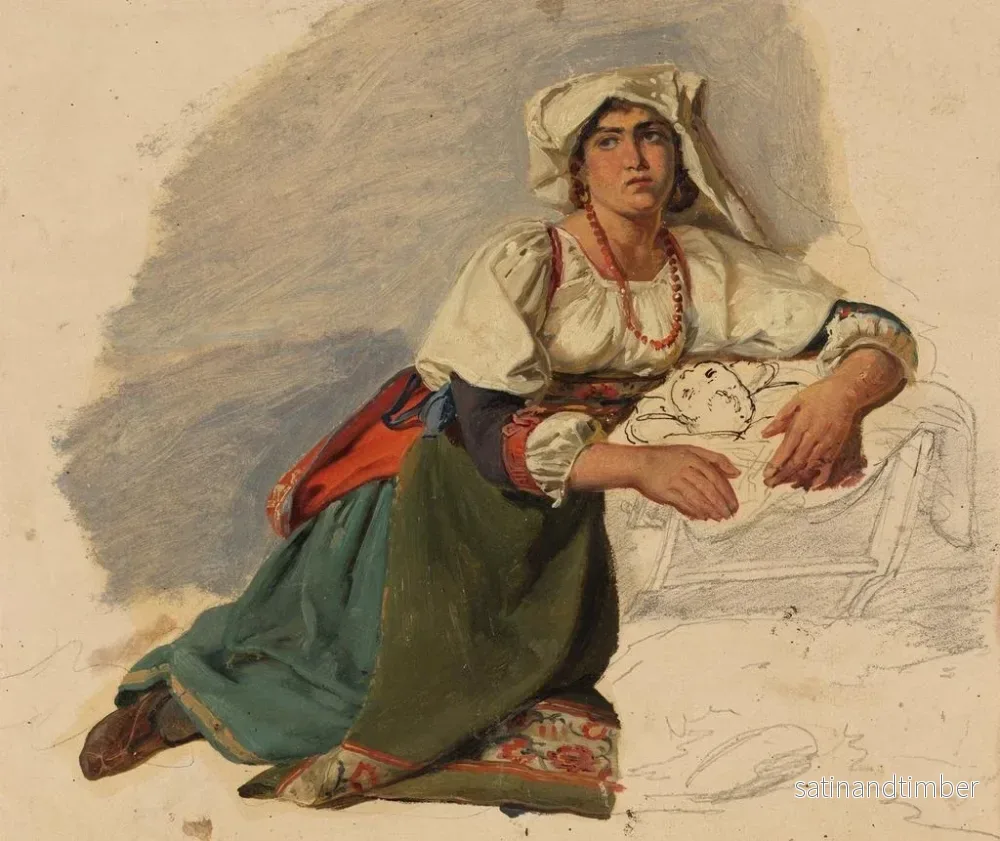 Reproduktion av målningen av italiensk kvinna knäböjande som lutar sig över ett barn - Johann Baptist Kirner - Bild 2
