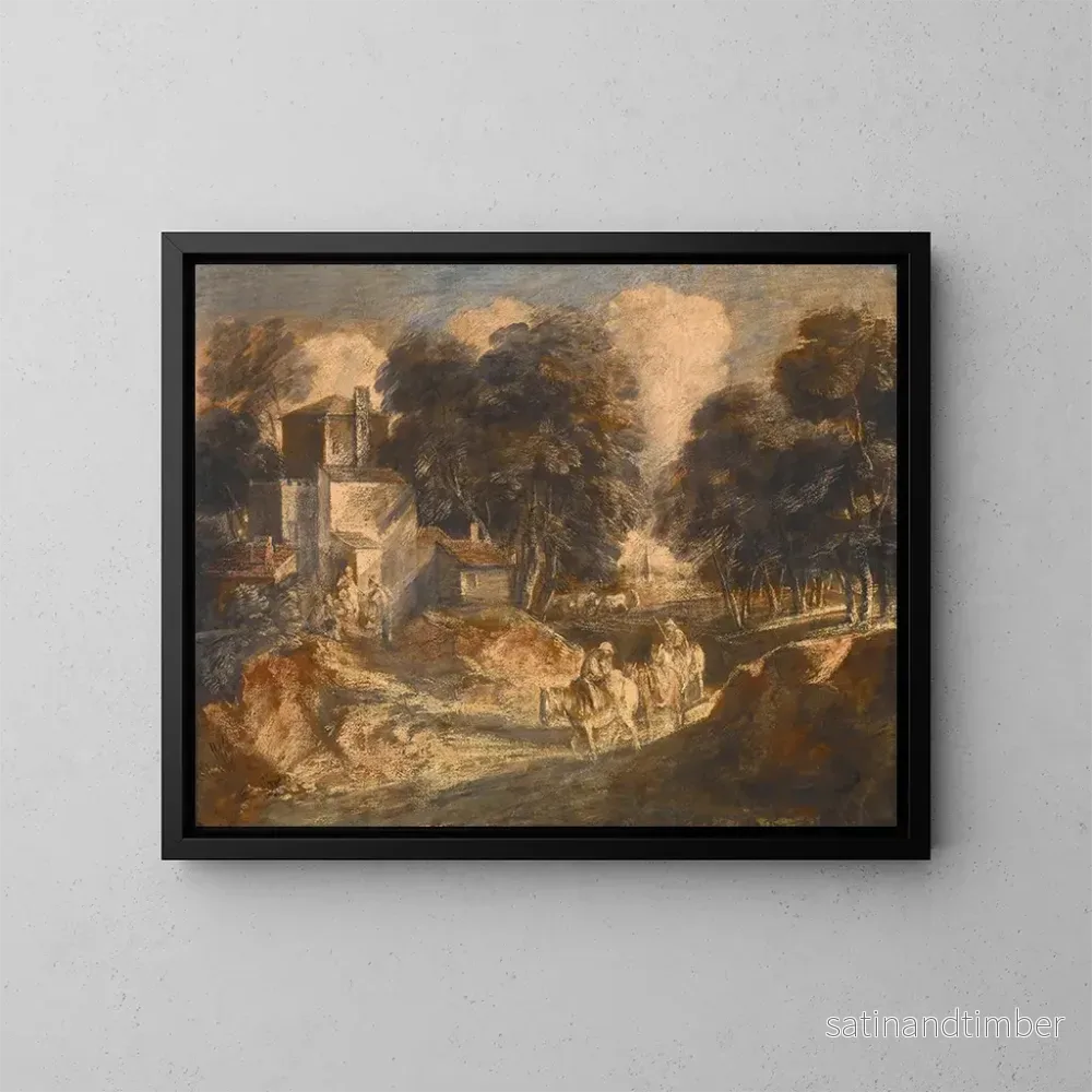 Reproduktion av målningen Landskapsbild med skog och bönder till häst - Thomas Gainsborough