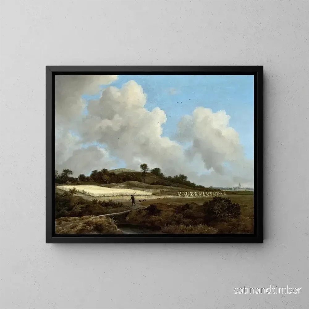Reproduktion av målningen Vue de champs de blé avec une ville au loin - Jacob van Ruisdael