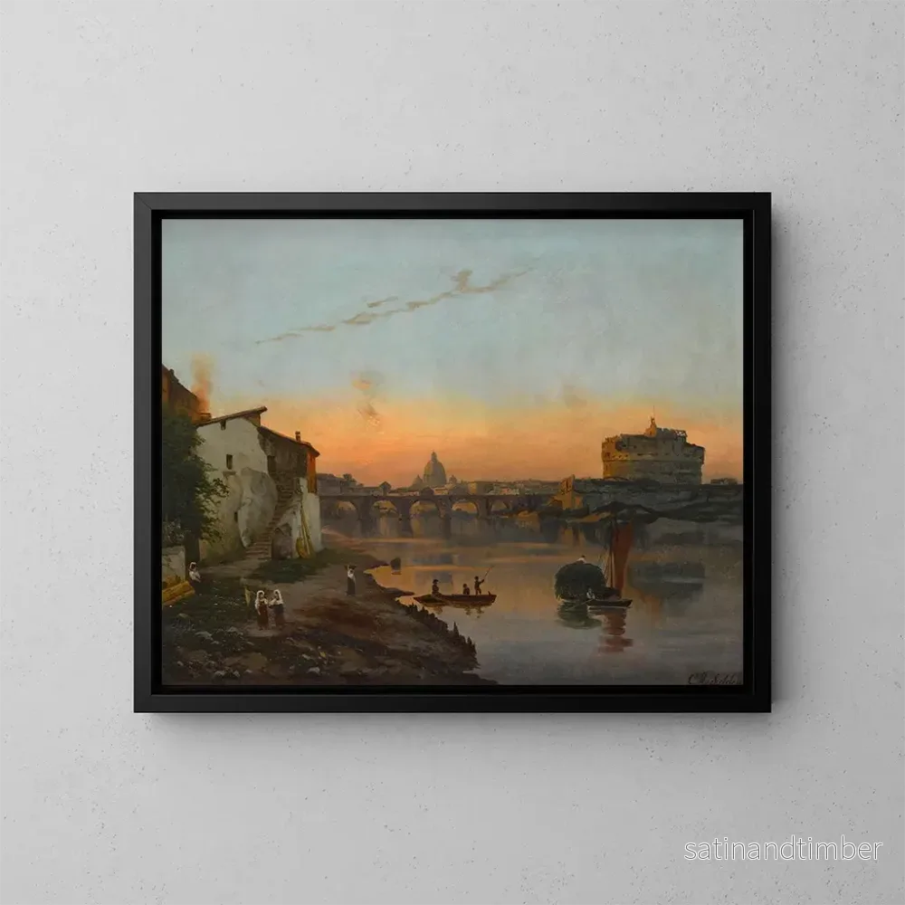 Reproduktion av målningen Vue de la basilique Saint-Pierre et du château Saint-Ange, Rome - Bernhard Karl Mackeldey