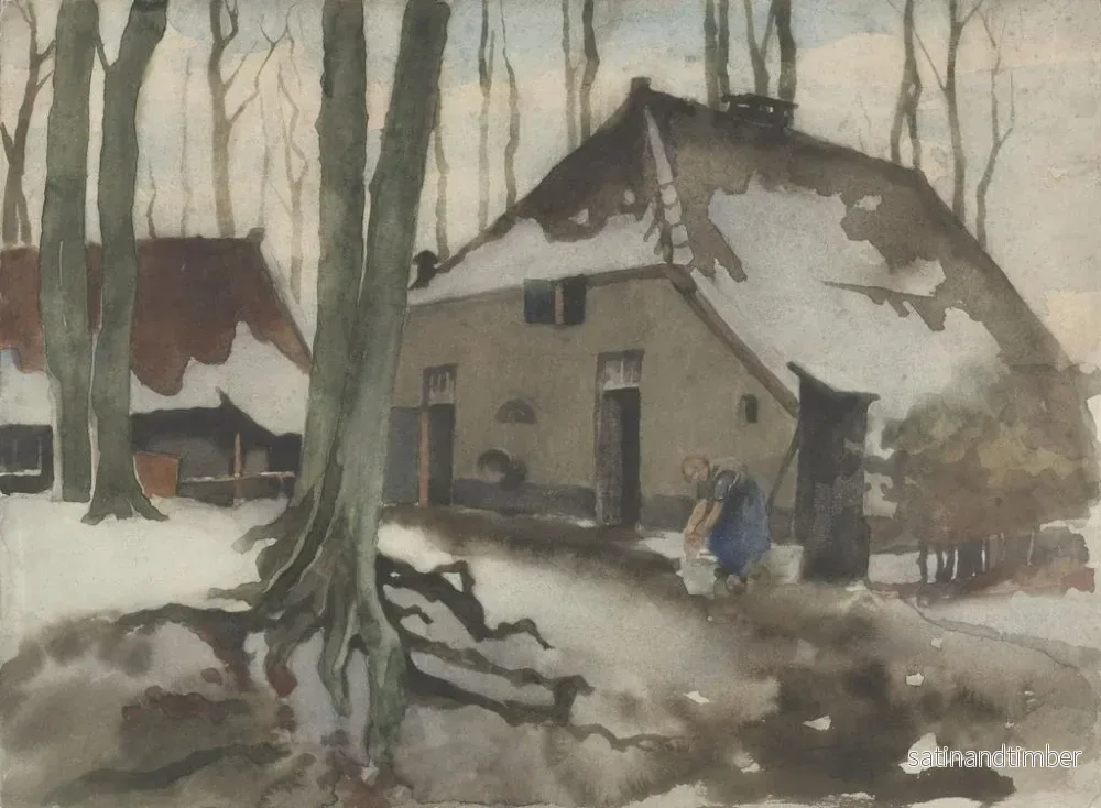 Reproduktion av målningen kvinna framför ett hus i en snötäckt skog - Willem Witsen - Bild 2