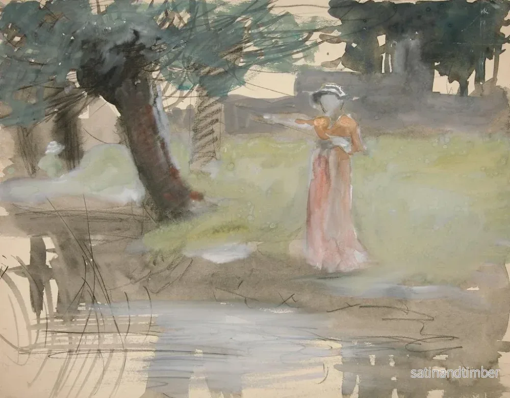 Reproduktion av målningen av en stående kvinna vid en flod - Edwin Austin Abbey - Bild 2