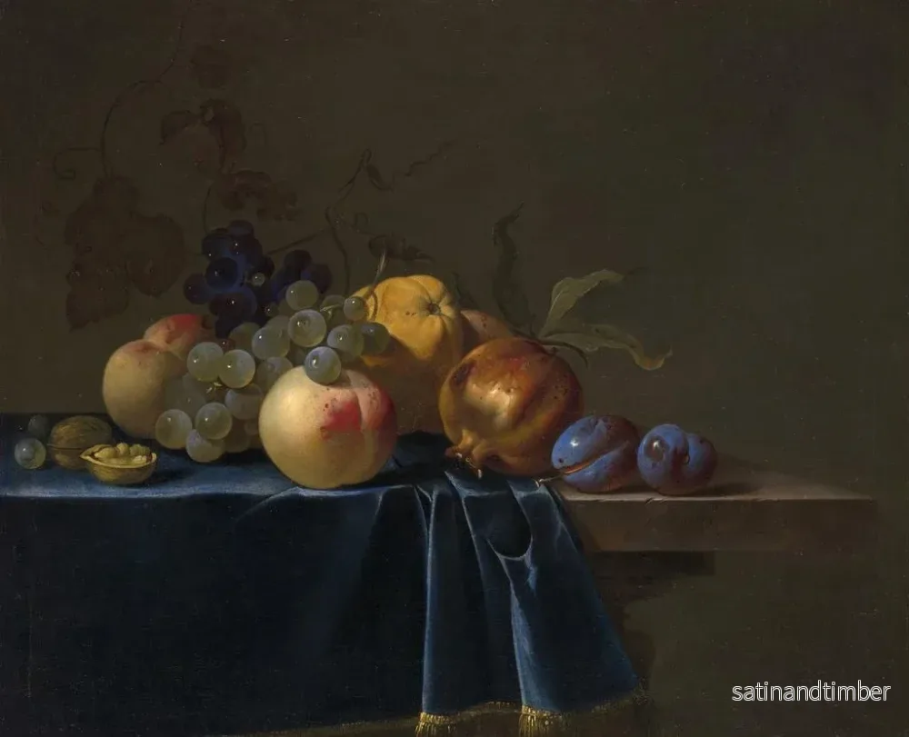 Reproduktion av målningen med persikor, druvor, granatäpple och plommon på en entablement - Willem van Aelst - Bild 2