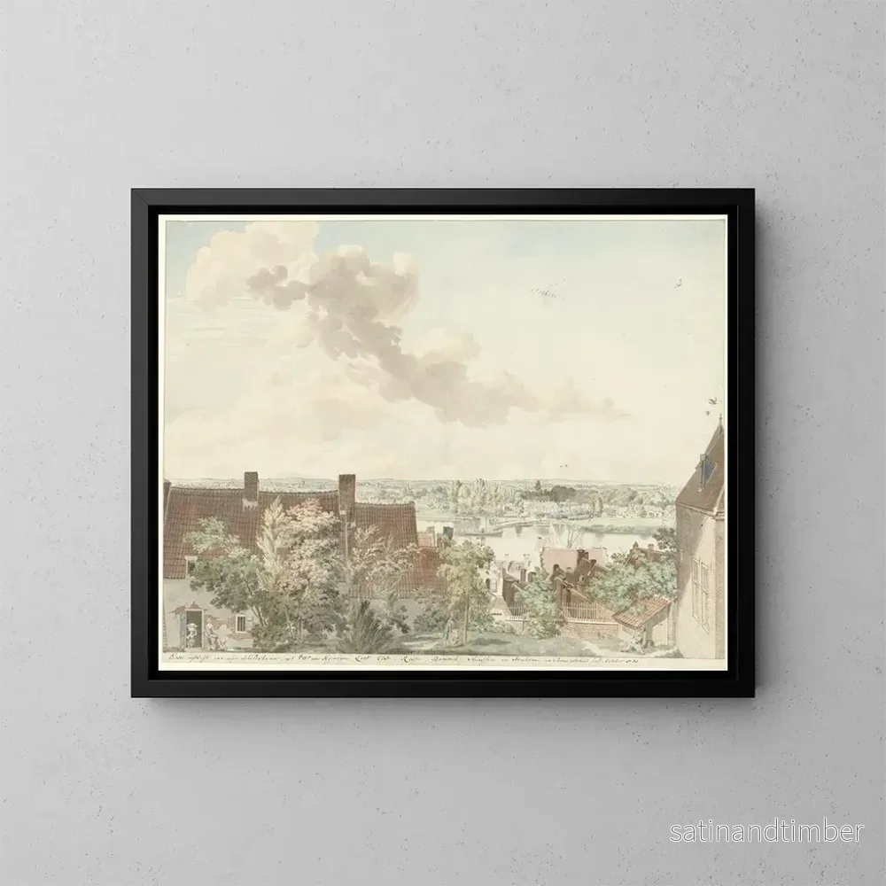 Reproduktion av målningen Vue de Nimègue avec un bateau sur la rivière – Hendrik Hoogers Reproduktion av målningen Vue de Nimègue avec un bateau sur la rivière – Hendrik Hoogers