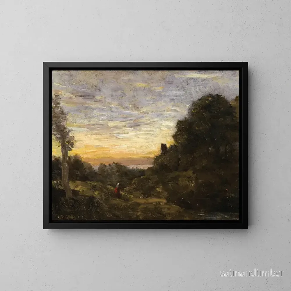 Reproduktion av målningen La tour dans les arbres - Jean-Baptiste-Camille Corot