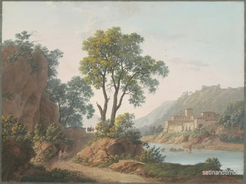 Reproduktion av målningen av flodlandskap med slott och resenärer - Baron Louis Albert Guillain Bacler d'Albe - Bild 2