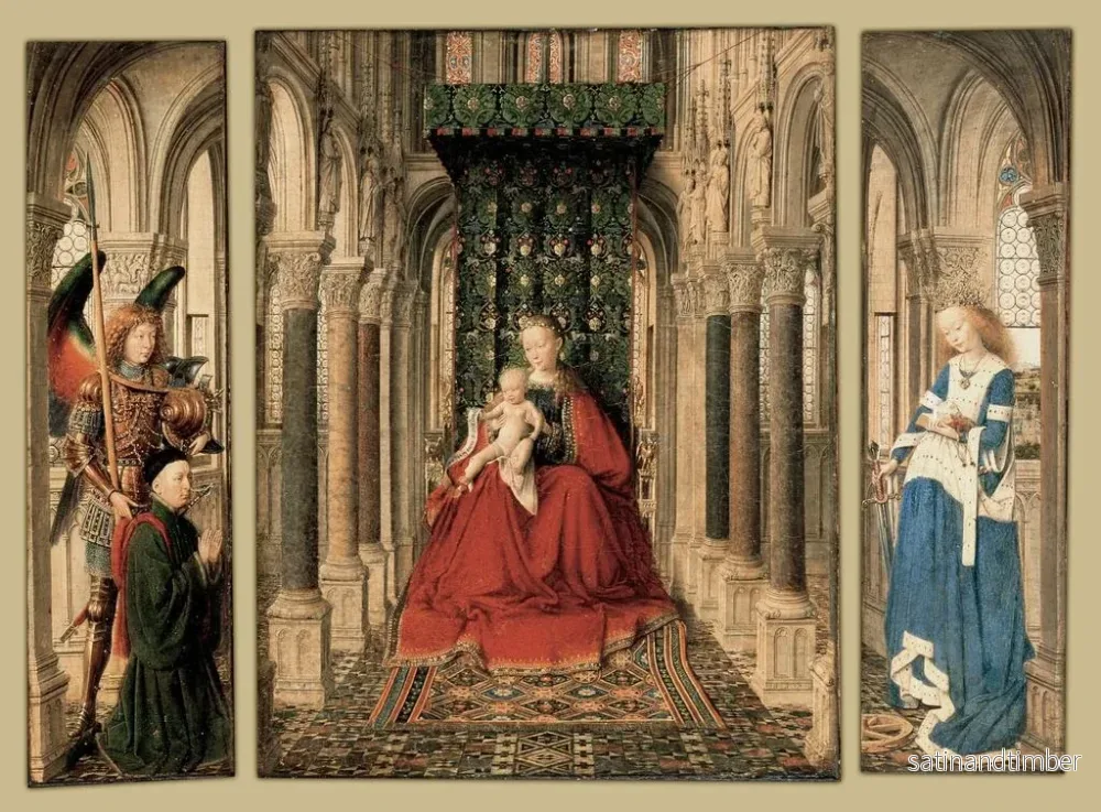 Reproduktion av målningen Triptyk av Maria och barnet, Sankt Mikael och Katarina - Jan van Eyck - Bild 2