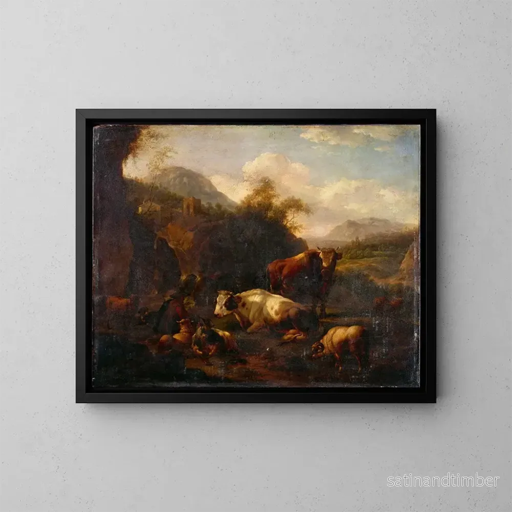 Reproduktion av målningen Landskap med jägare – Johann Heinrich Roos Reproduktion av målningen Landskap med jägare – Johann Heinrich Roos