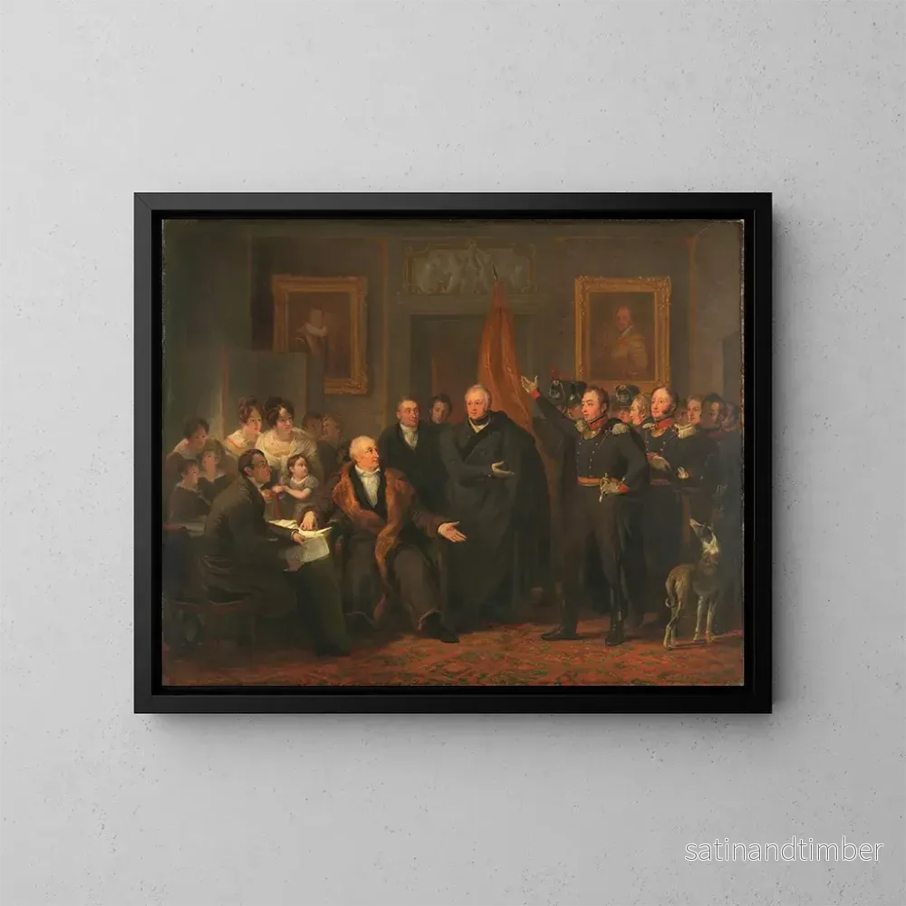 Reproduktion av målningen Le triumvirat prenant le pouvoir au nom du prince d’Orange, 21 novembre 1813 – Jan Willem Pieneman