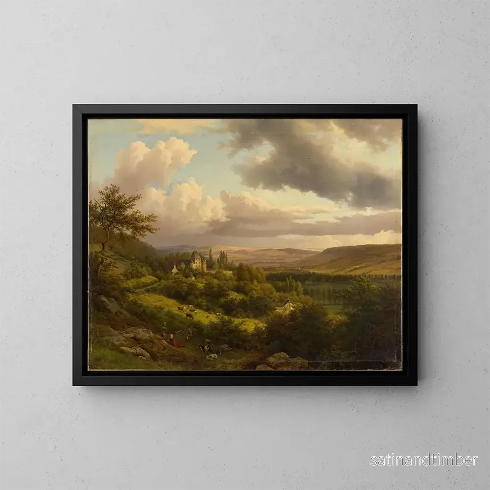 Reproduktion av målningen Landskapsbild av Luxemburg med utsikt över Bergs slott - Barend Cornelis Koekkoek