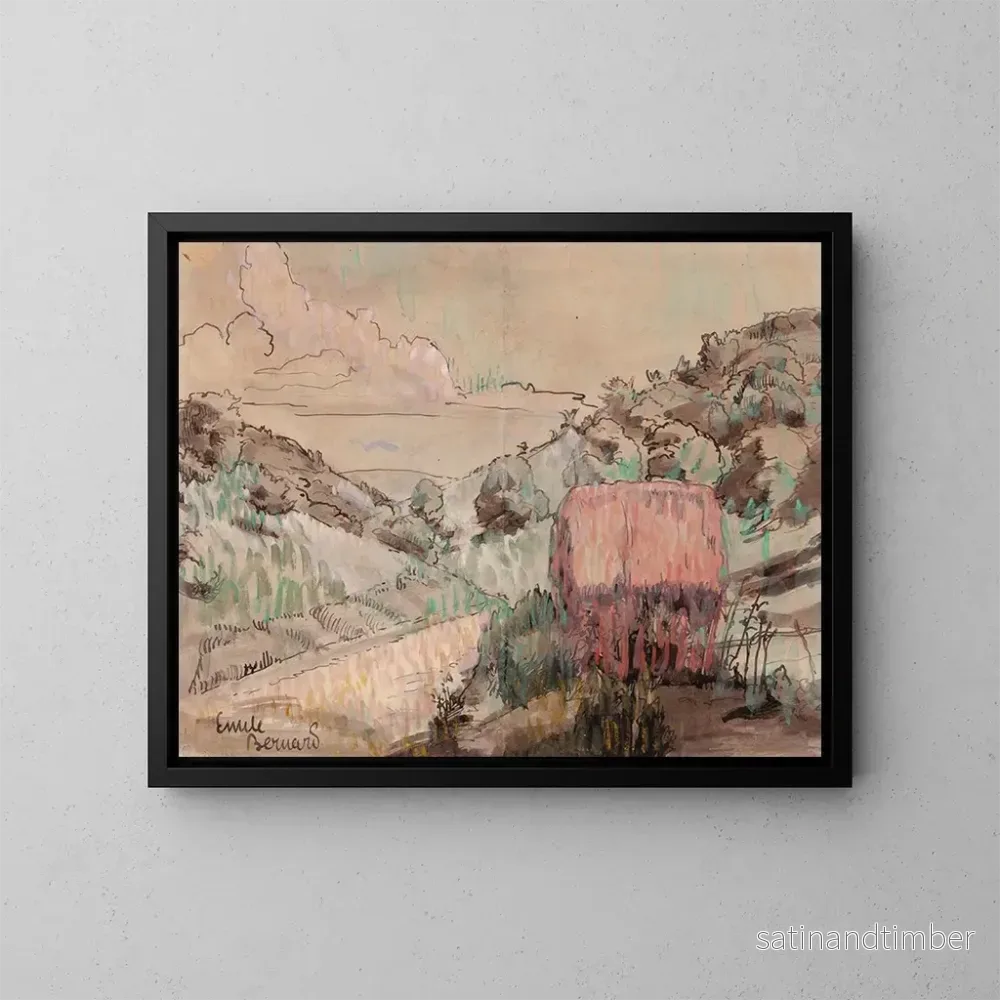 Reproduktion av målningen Cabane rouge sur une colline - Émile Bernard