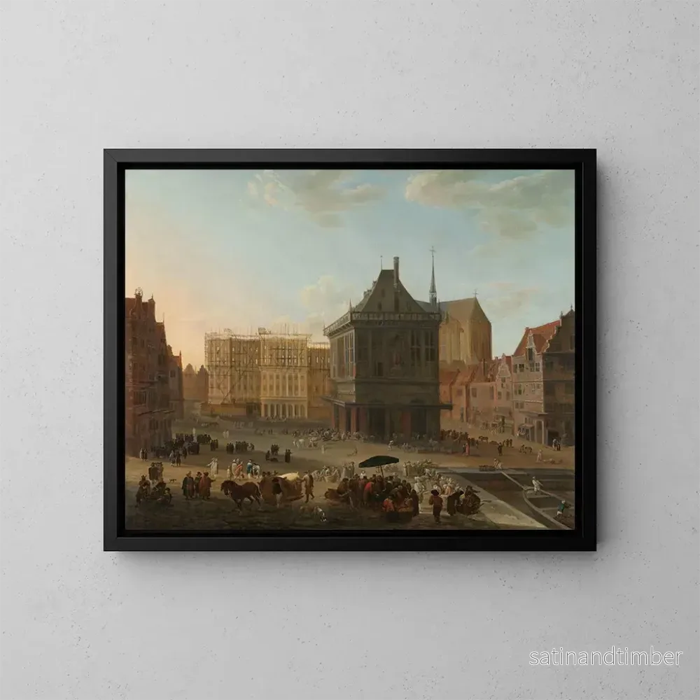 Reproduktion av målningen Le Dam à Amsterdam med det nya rådhuset under byggnad - Jacob van der Ulft