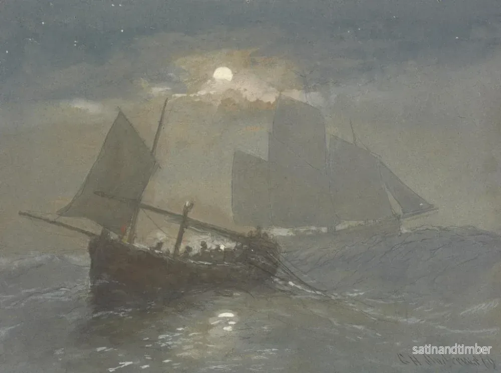 Reproduktion av målningen av fiskebåtar i månsken - George Henry Andrews - Bild 2