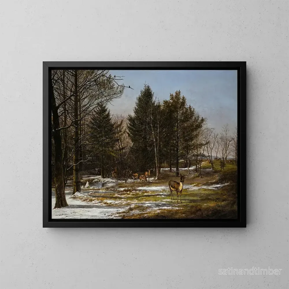 Reproduktion av målningen Ett vinterlandskap med skog och rådjur - Pieter Gerardus van Os
